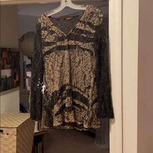 Lace and mesh T Party Top with Bell Sleeves